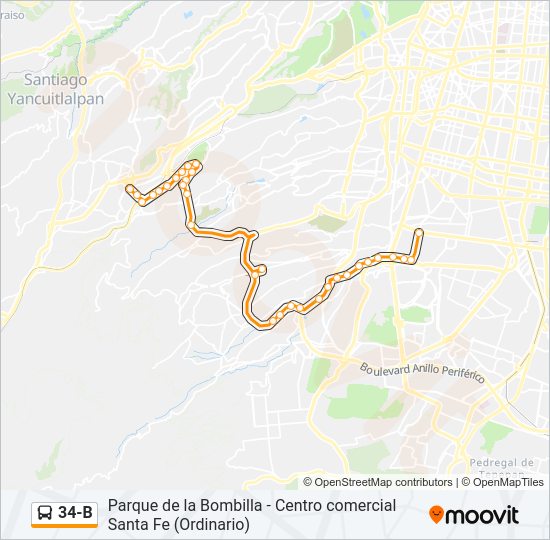 Mapa de 34-B de autobús