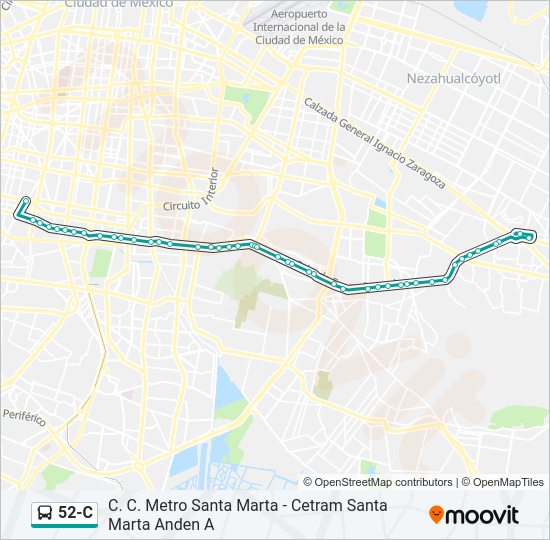 Mapa de 52-C de autobús