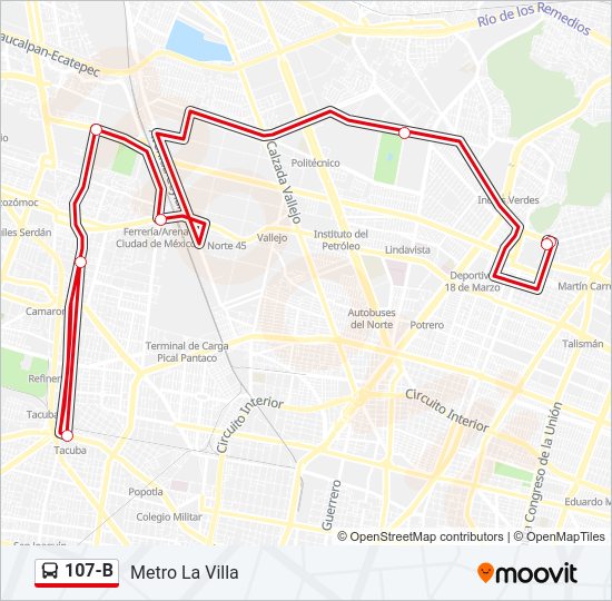 Mapa de 107-B de autobús
