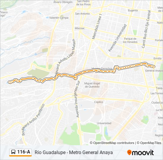 Mapa de 116-A de autobús