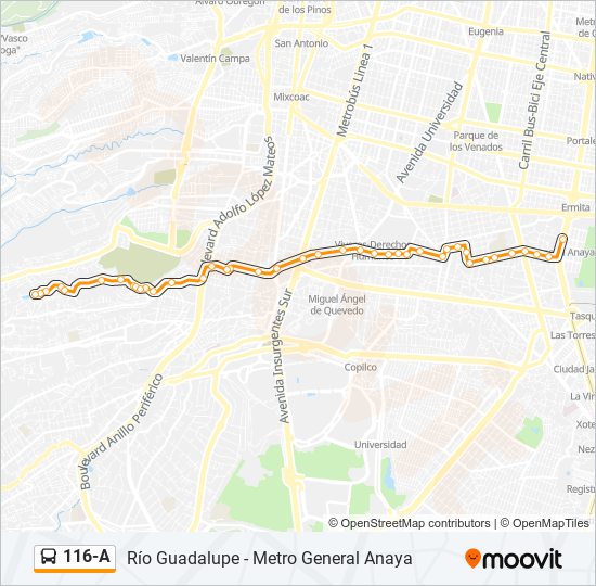 Mapa de 116-A de autobús