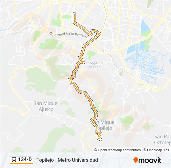 Mapa de 134-D de autobús