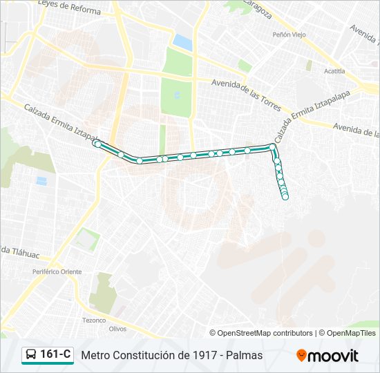 Mapa de 161-C de autobús