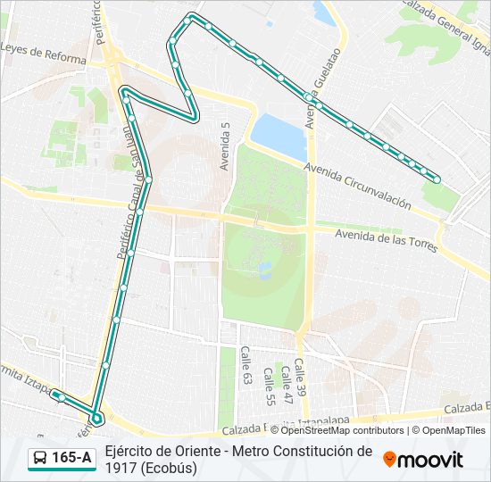 Mapa de 165-A de autobús