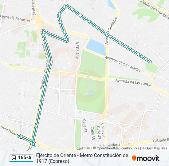 Mapa de 165-A de autobús