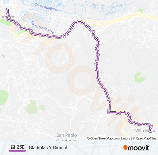Mapa de 25E de autobús