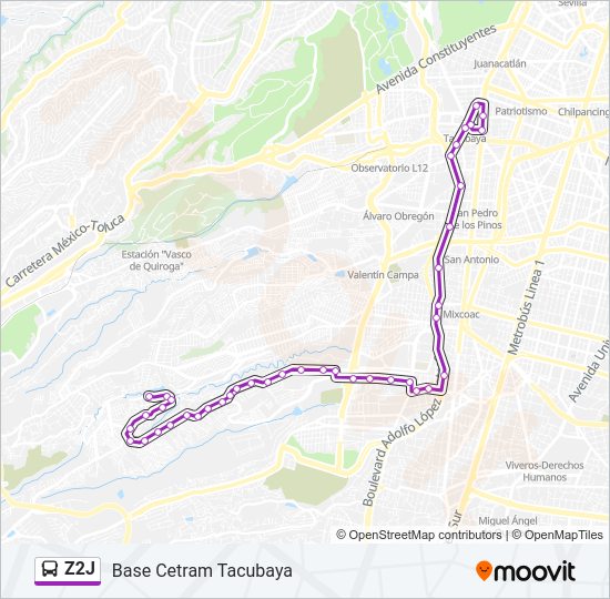 Mapa de Z2J de autobús