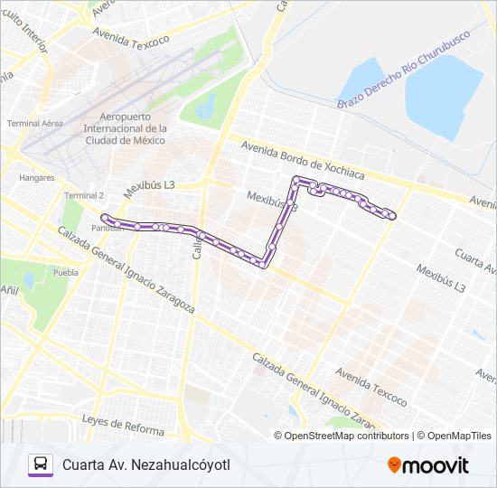 Mapa de METRO PANTITLÁN - CUARTA AVENIDA NEZAHUALCÓYOTL de autobús