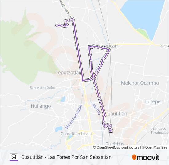 Mapa de CUAUTITLÁN - LAS TORRES POR SAN SEBASTIAN de autobús