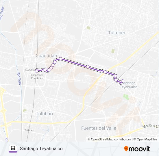 Mapa de CUAUTITLÁN - SANTIAGO TEYAHUALCO de autobús