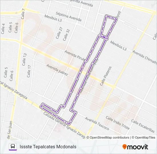 ROMERO VIRGENES - TEPALCATES ISSSTE Bus Line Map