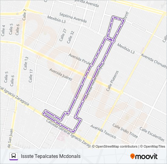 ROMERO VIRGENES - TEPALCATES ISSSTE bus Line Map