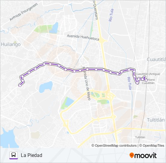 Mapa de CUAUTITLÁN - LA PIEDAD de autobús