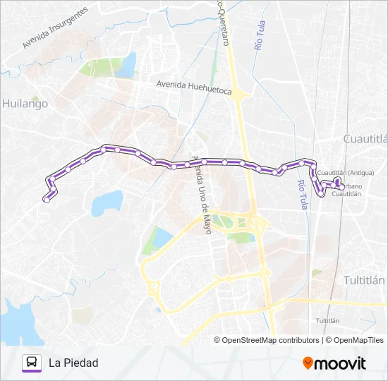 CUAUTITLÁN - LA PIEDAD Bus Line Map