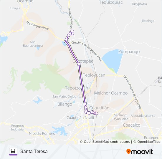 Mapa de CUAUTITLÁN - SANTA TERESA de autobús