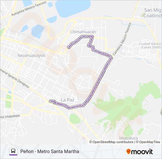 Mapa de PEÑON- METRO SANTA MARTHA de autobús