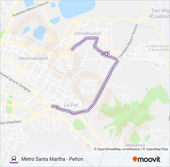 Mapa de PEÑON- METRO SANTA MARTHA de autobús