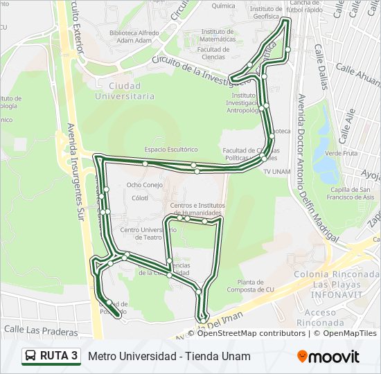 ruta 3 Route: Schedules, Stops \u0026 Maps - Metro Universidad - Tienda Unam