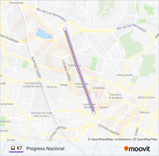 Mapa de 67 de autobús