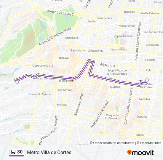 80 Bus Line Map