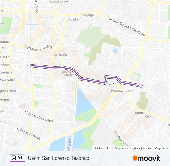 90 Route: Schedules, STops & Maps - Uacm San Lorenzo Tezonco (Updated)