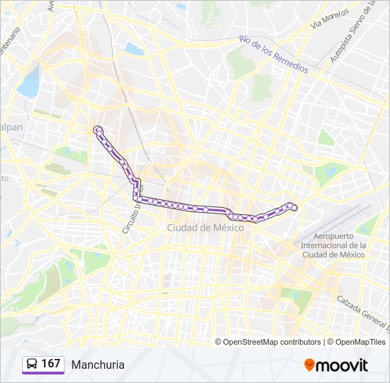 Mapa de 167 de autobús