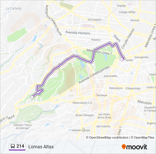 Mapa de 214 de autobús