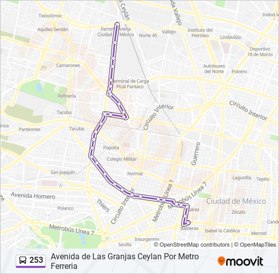 Mapa de 253 de autobús