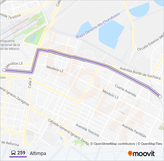 Mapa de 259 de autobús