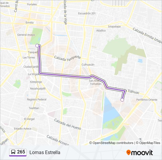 Mapa de 265 de autobús