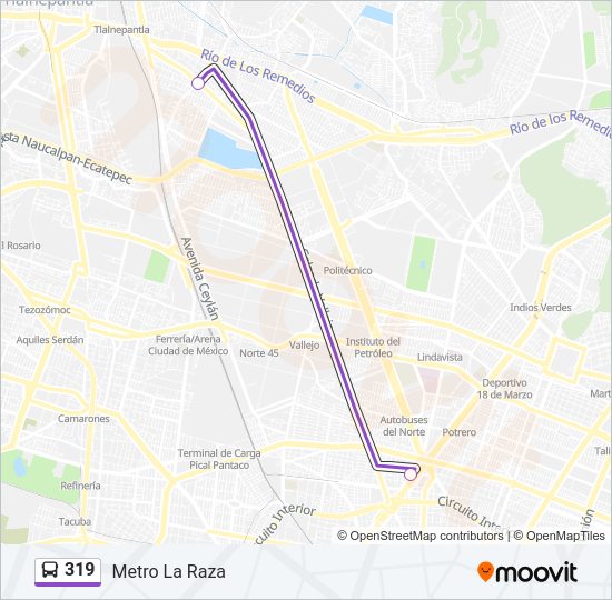 Mapa de 319 de autobús