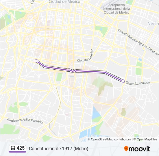 Mapa de 425 de autobús