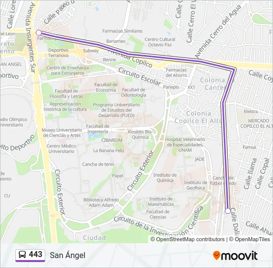 443 Bus Line Map