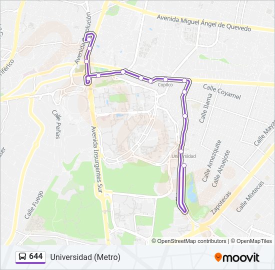 Mapa de 644 de autobús