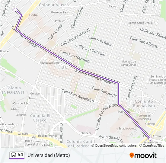 54 Bus Line Map