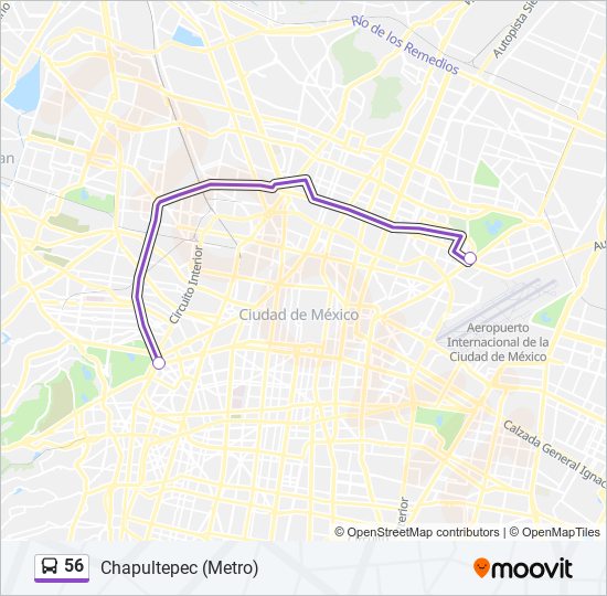 56 Route: Schedules, STops & Maps - Chapultepec (Metro) (Updated)