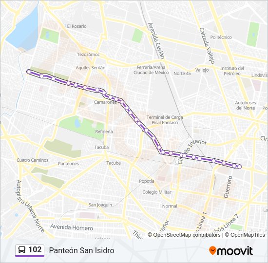 Mapa de 102 de autobús
