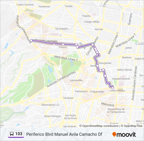Mapa de 103 de autobús