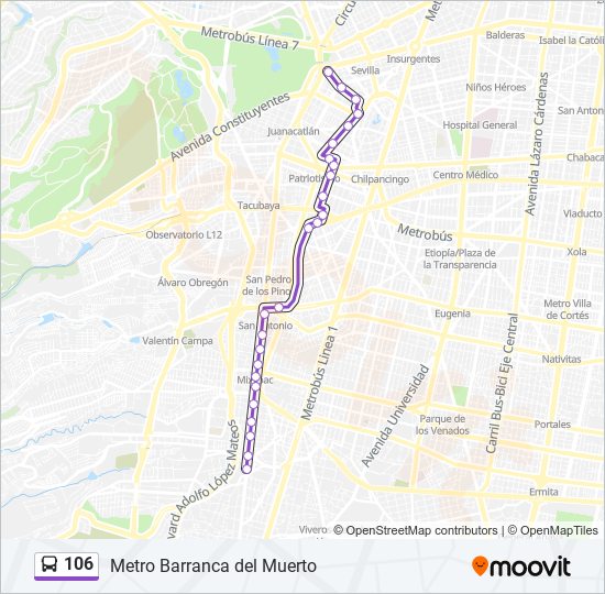 Mapa de 106 de autobús