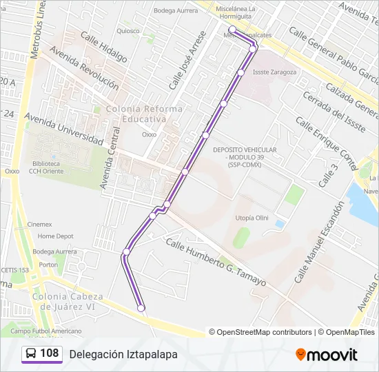 108 Bus Line Map