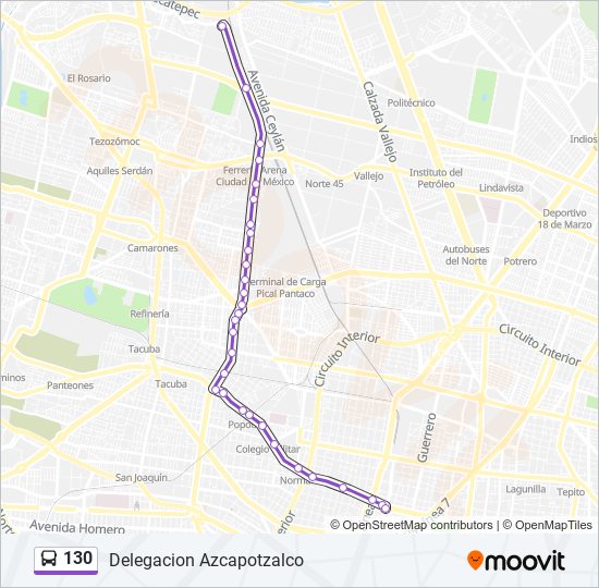 Mapa de 130 de autobús