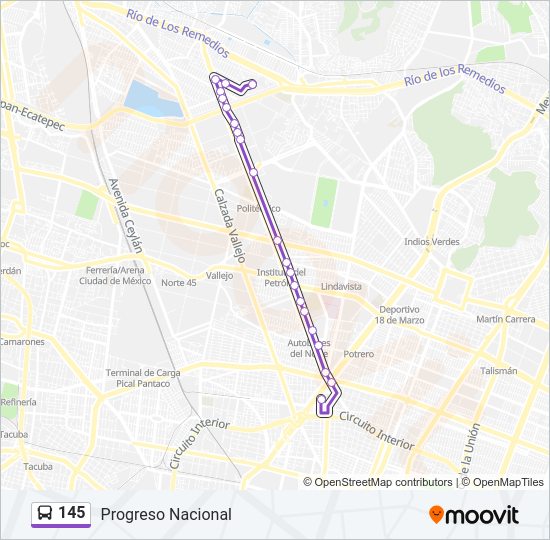 Mapa de 145 de autobús