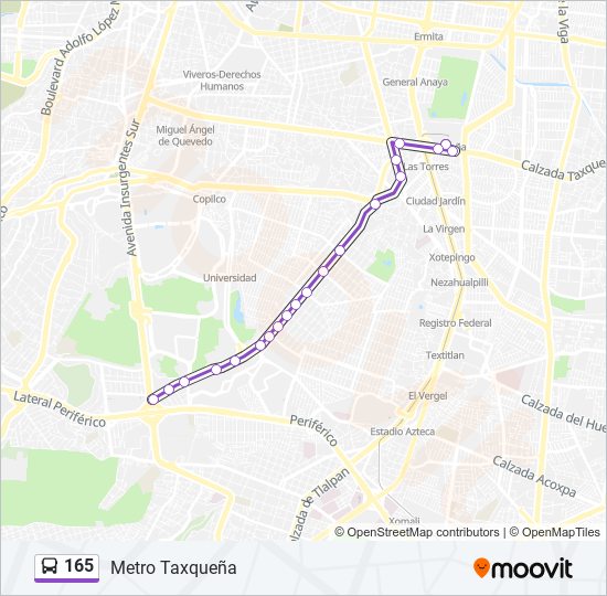 Mapa de 165 de autobús