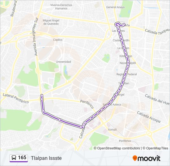 Mapa de 165 de autobús