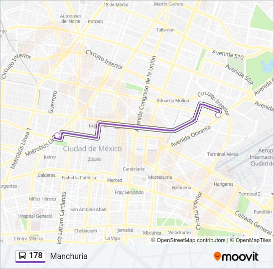 Mapa de 178 de autobús