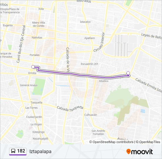 Mapa de 182 de autobús