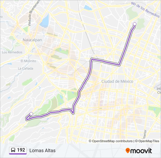 Mapa de 192 de autobús