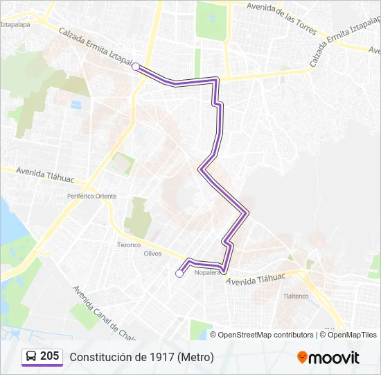 205 Bus Line Map
