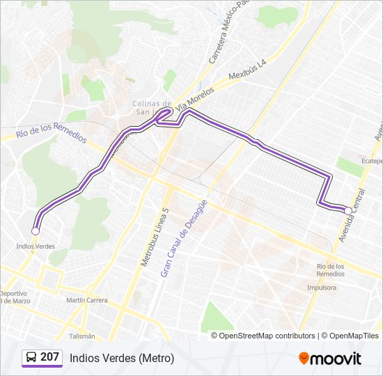 Mapa de 207 de autobús