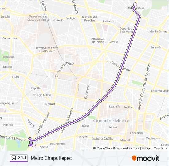 213 Route: Schedules, STops & Maps - Metro Chapultepec (Updated)